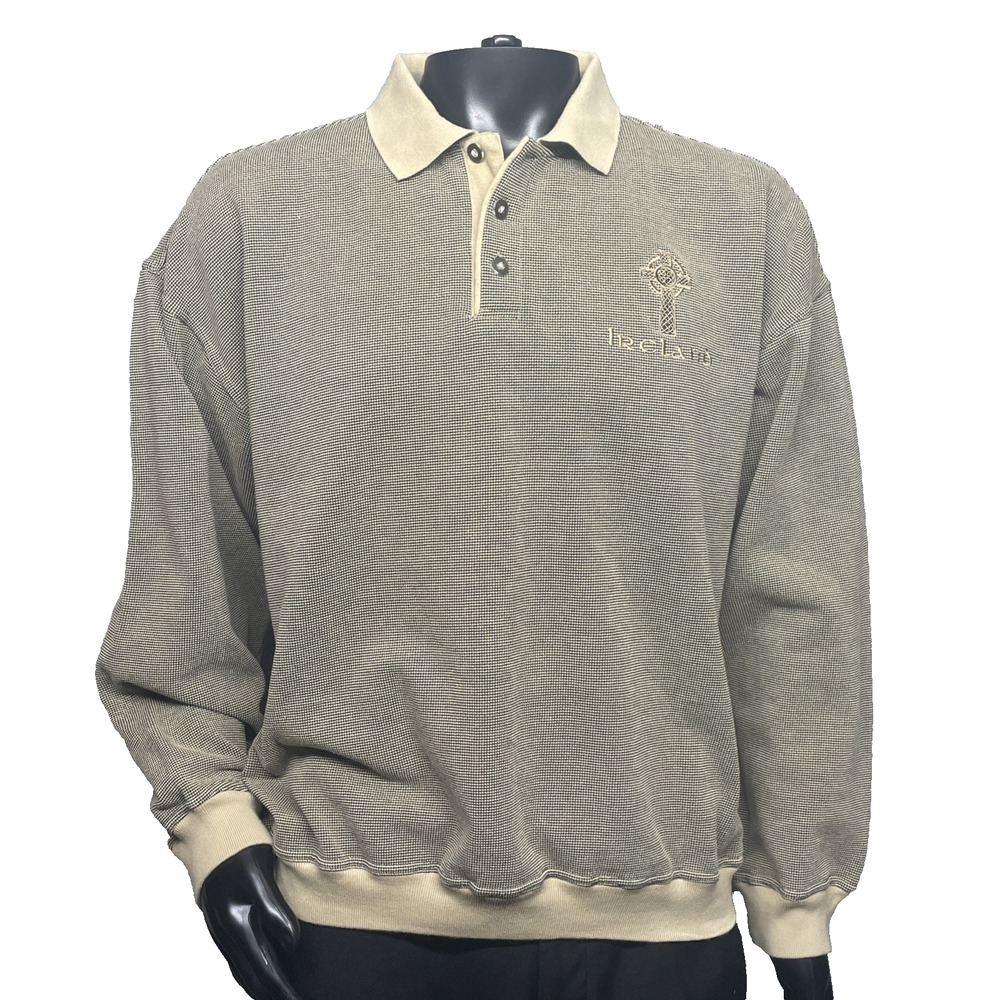 VTG Ireland Celtic Cross Polo Mens XL Pullover Ultra Club Collection Khaki Black